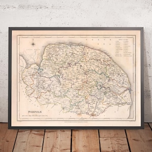 Old Map of Norfolk by Samuel Lewis, 1844: Norwich, King's Lynn, Great Yarmouth, Thetford, and Dereham