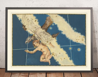 Old Star Map of Aquila by Johann Bayer, 1603 - Celestial Constellation Chart