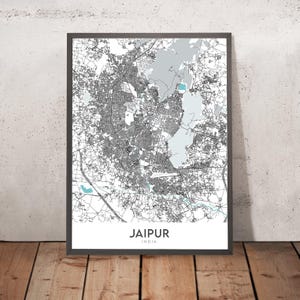 Modern City Map of Jaipur, Rajasthan: Pink City, Hawa Mahal, MI Road, JLN Marg, City Palace