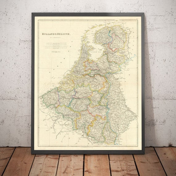 1858 年のオランダとベルギーの古地図 - オランダ、フランドル