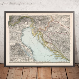 Old Map of Croatia and Bosnia by Adolf Stieler, 1894: Adriatic Sea, the Dalmatian Coast, and the Velebit Mountains