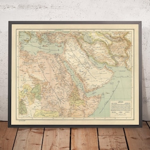 Old Arabic Map of the Middle East by Esref, 1893: Ottoman Empire, Jerusalem, Mecca, Arabian Peninsula