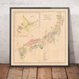 Rare Geological Map of Japan by Fesca & Harada, 1885: First Geological Map, Detailed Legend, Pioneering Cartography