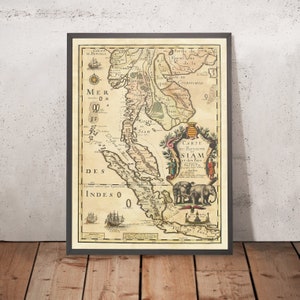 Mapa antiguo de Tailandia e Indonesia de Pierre Du Val, 1686: Ayutthaya, Bangkok, Java, Sumatra, Malaca
