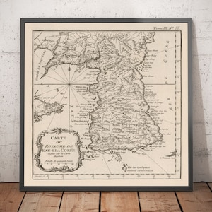 Alte Karte von Korea im Jahre 1764 von Bellin - Norden, Süden, Seoul, Pjöngjang, Halbinsel, Joseon Dynastie, Busan, Daegu - Geschenk ohne Rahmen