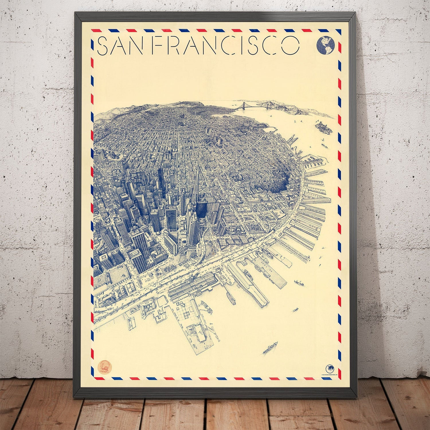 Old Map of San Francisco in 1982 - Skyscrapers, Bay Area, Golden