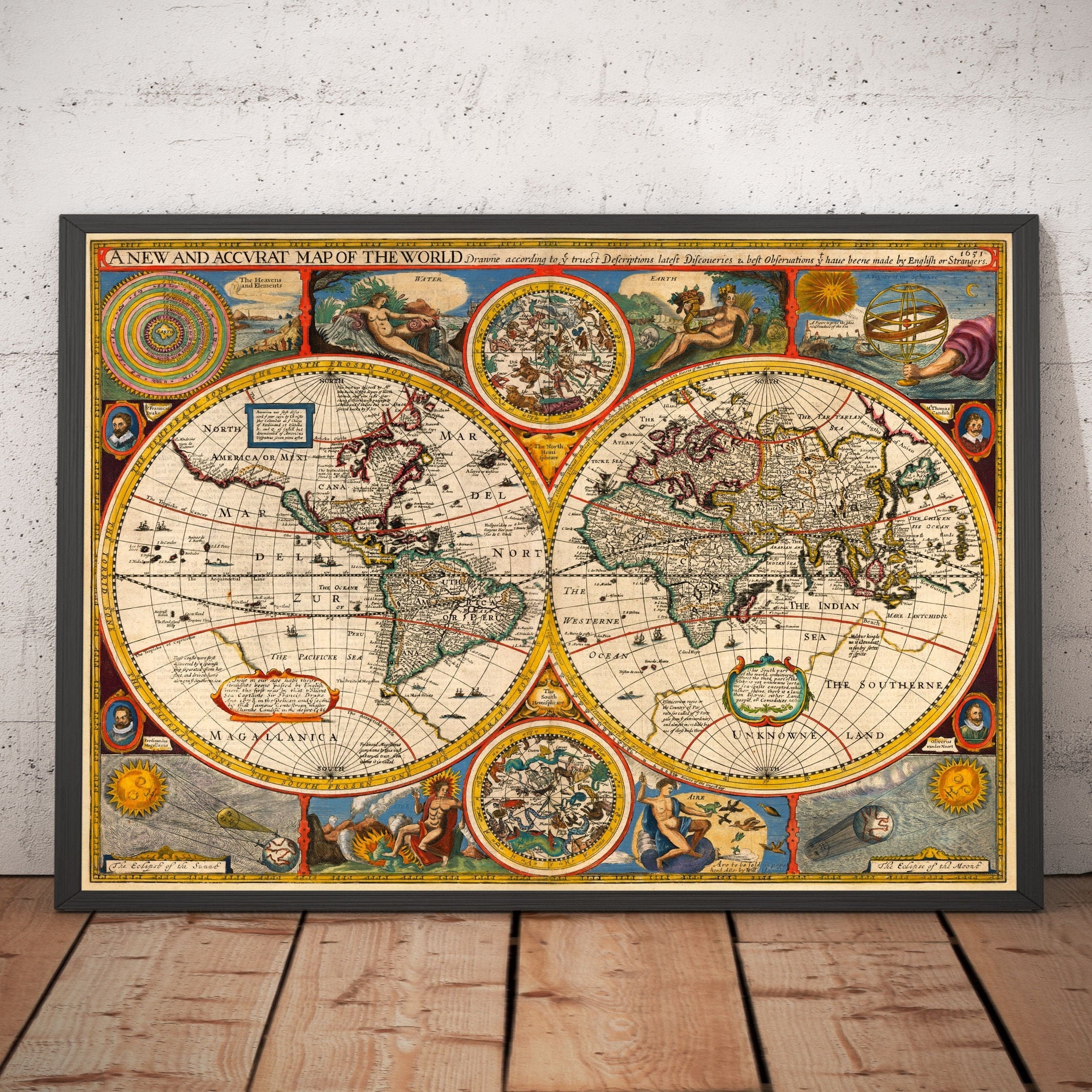 Rare Old World Atlas Map From 1651 by John Speed Colour Vintage Wall Chart  Framed or Unframed 