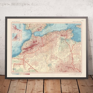 Old Map of Northwest Africa, 1967: Morocco, Algeria, Tunisia, Sahara Desert, Western Sahara