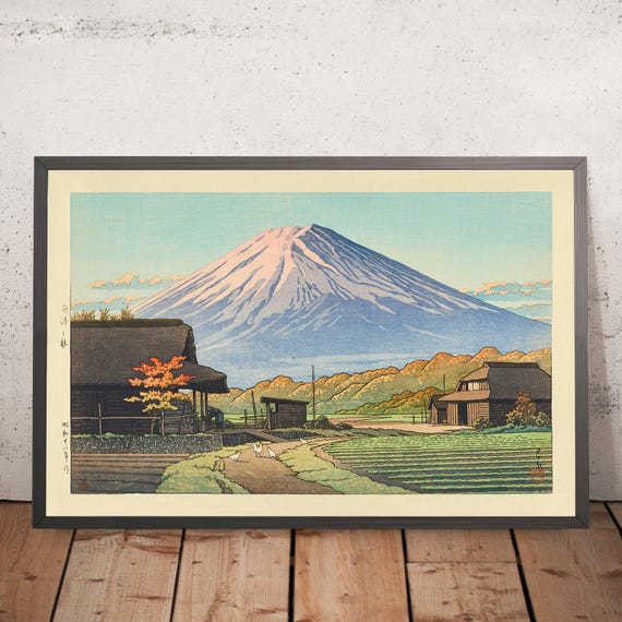 船津の秋と富士山、川瀬巴水作、1935年 - Etsy 日本