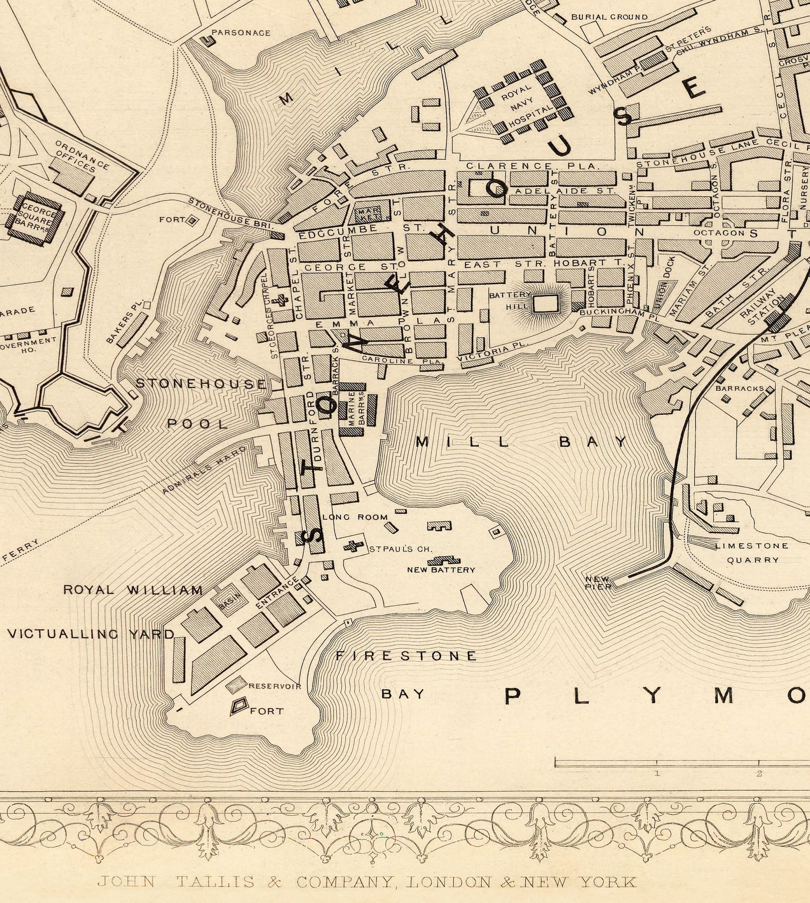 Old Map of Plymouth in 1851 by Tallis Rapkin Stonehouse Etsy UK
