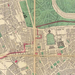 Big Old Map of London by Bacon, 1890 - Rare Folding Wall Chart of Victorian England - Postcodes, Train Stations, Parks - Framed or Unframed image 6