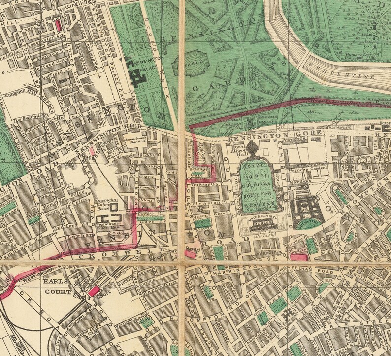 Big Old Map of London by Bacon, 1890 - Rare Folding Wall Chart of Victorian England - Postcodes, Train Stations, Parks - Framed or Unframed image 6