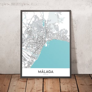 Moderner Stadtplan von Málaga, Spanien: Kathedrale, Römisches Theater, Schloss Gibralfaro, Altstadt, modernes Geschäftsviertel