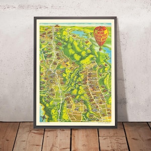 Old Wine Country Map of Napa and Sonoma by Morales, 1981: Santa Rosa, Lake Berryessa, Russian River