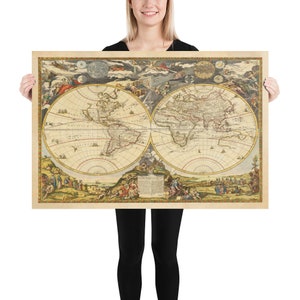 Carte de l'Atlas du vieux monde, 1700 carte ancienne très rare, carte murale vintage par Paolo Petrini encadrée ou non image 4