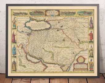 Old Rare Map of the Persian Empire by Speed, 1627: Iran, Middle East, Holy Land, Spaha, Ormus, Gilan