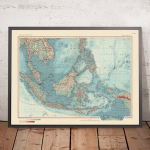 Old Map of Southeast Asia, 1967: Asiatic or Malay Archipelago - Indonesia, Malaysia, Philippines, Brunei