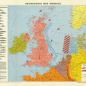German World War 2 Map, 1940 - Old WW2 Military Chart of North Sea ...