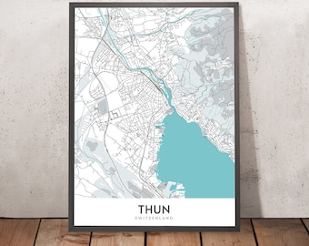 Modern City Map of Thun, Switzerland: Altstadt, Thun Castle, Aare River, Stockhorn Mountain, Niesen Mountain