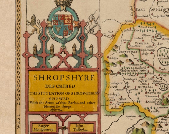 ジョン スピードによる 1611 年のシュロップシャーの古地図 - シュ