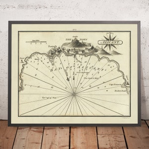 Old Bay of Alicant, France Nautical Chart by Heather, 1802: Alicante Castle, Fortifications, Coastal Depths