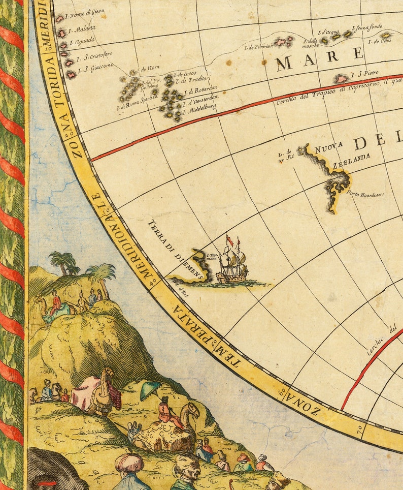 Carte de l'Atlas du vieux monde, 1700 carte ancienne très rare, carte murale vintage par Paolo Petrini encadrée ou non image 6