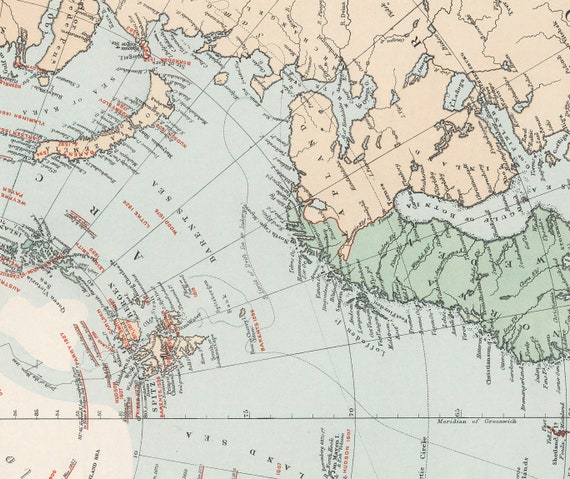 スタンフォードによる 1904 年の古い北極地図 - 北極圏、氷冠、海洋の