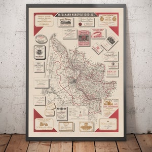 Old Map Wine Map of Bordeaux in 1948 - Garonne, Pessac, Blanquefort, Carbon-Blanc, Libourne