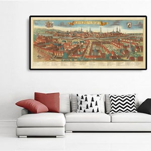 Alte Landkarte von Berlin, 1760 von Balthasar Probst - alte Panoramakarte mit Wappen - Kirchen, Schloss, Spree - Geschenk gerahmt, ungerahmt