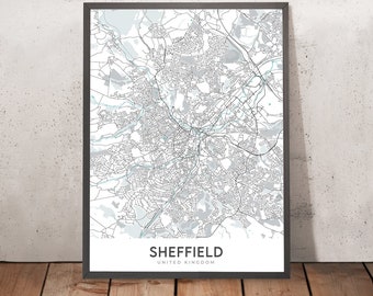 Modern City Map of Sheffield, UK: City Centre, Sheffield Cathedral, Weston Park, A61, M1