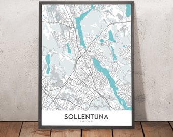 Modern City Map of Sollentuna, Sweden: Sollentuna, Tureberg, Häggvik, E4, E18