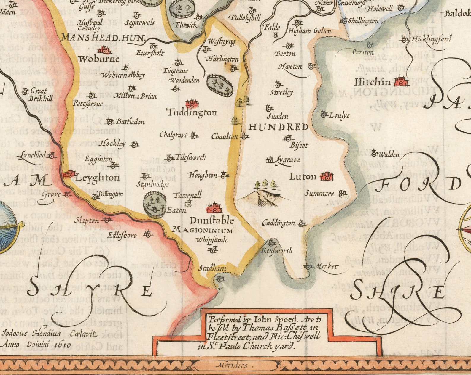 Old Map of Bedfordshire 1611 by John Speed Bedford Luton Etsy
