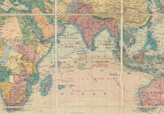 古い地図の額絵 スタンフォードによる古い世界地図、1866年 - 傑作ヴィンテージ地図帳