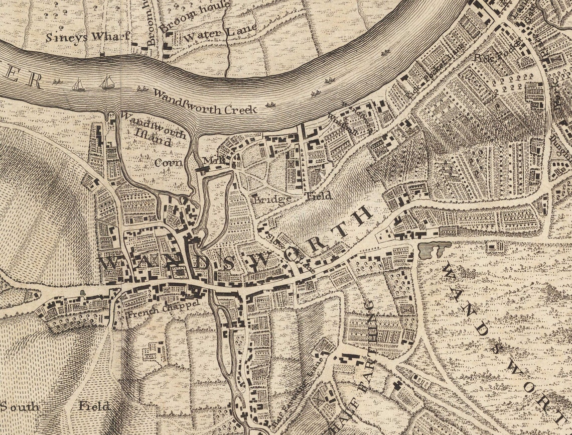 Old Map of West and South West London, 1746 by John Rocque - Fulham ...