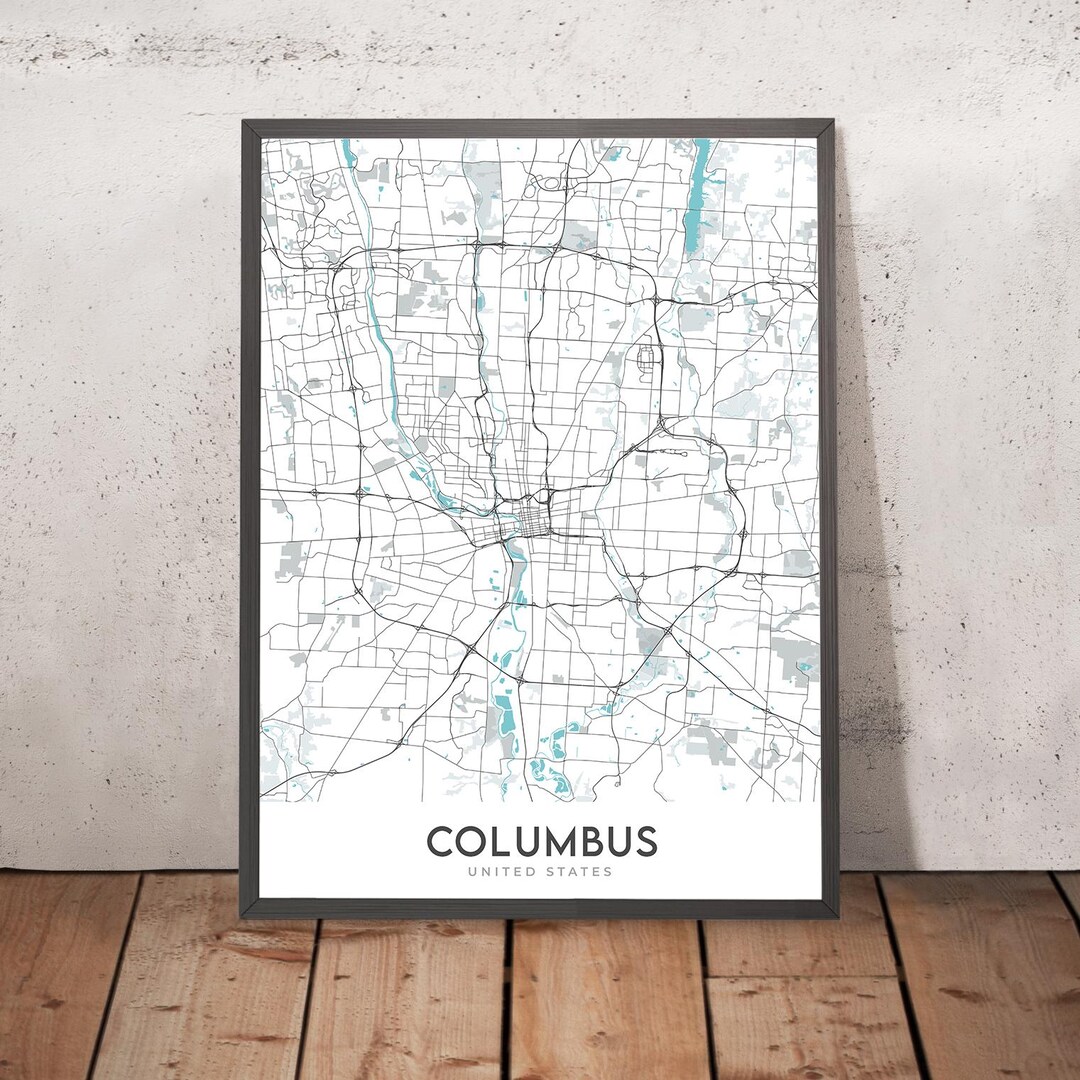 Modern City Map of Columbus, OH: Victorian Village, German Village ...