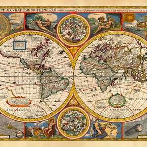 Rare Old World Atlas Map from 1651 by John Speed Colour Vintage Wall Chart Framed or Unframed image 2