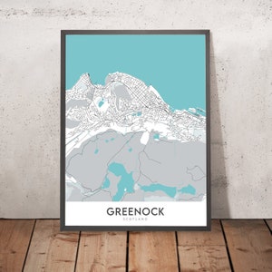 Modern Town Map of Greenock, Scotland: Town Centre, Lyle Hill, A78, Custom House, Battery Park