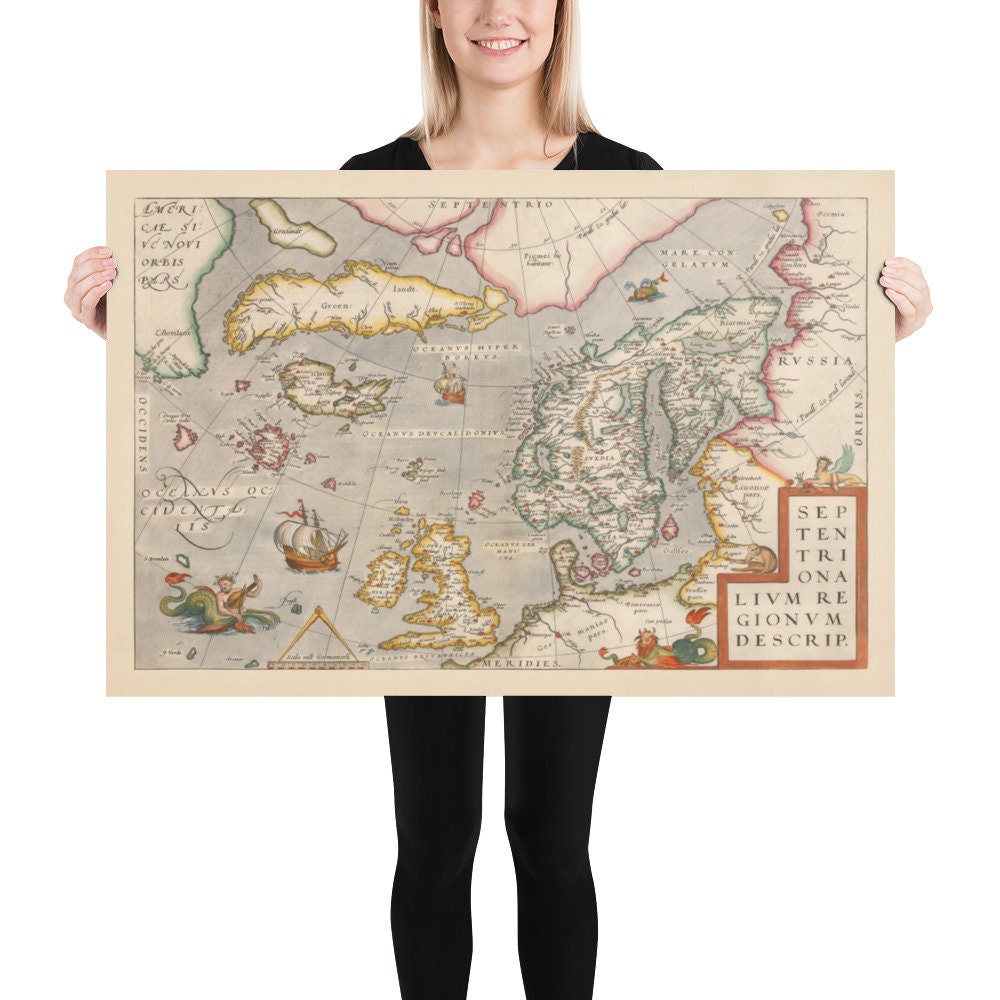 Old Map of North Sea and Atlantic 1575 With Mythical Frisland | Etsy