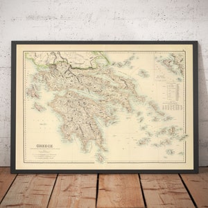 Alte Landkarte von Griechenland im Jahr 1872 von Archibald Fullarton – Athen, Piräus, Kalamata, Patras, Nafplio
