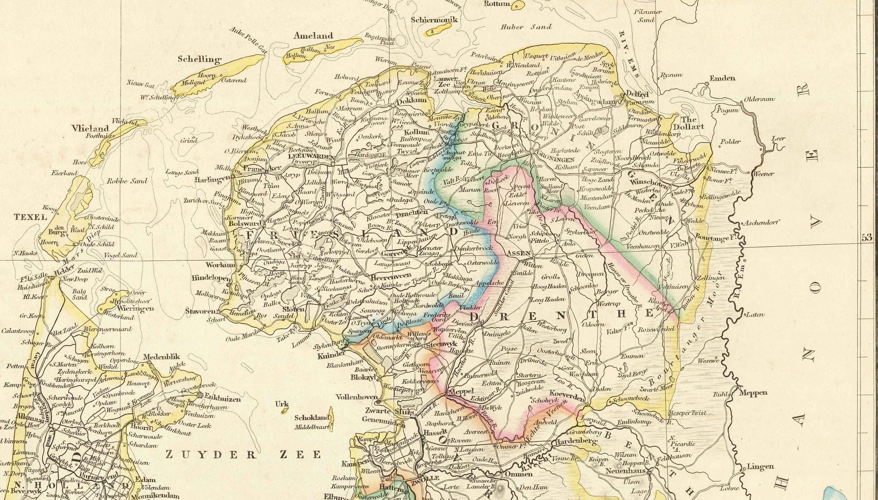 1858 年のオランダとベルギーの古地図 - オランダ、フランドル