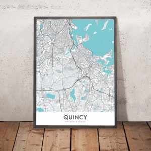 Modern City Map of Quincy, MA: Adams National Park, Blue Hills Reservation, Cemetery, Market, Wollaston Beach
