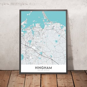 Modern City Map of Hingham, MA: Hingham Harbor, World's End, Bare Cove Park, Whitney and Thayer Woods, The Old Ship Church