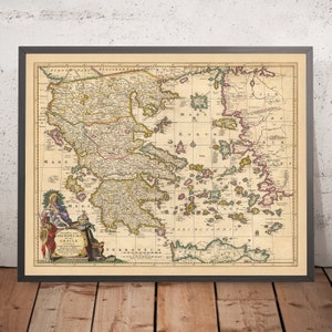 Old Map of Greece, Turkey & Aegean by Visscher, 1690: Athens, Crete, Saronic Islands, Cyclades, Dodecanese