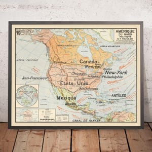 Old Wall Map of North America by Vidal Lablache, 1921: Educational Design, Trade Routes
