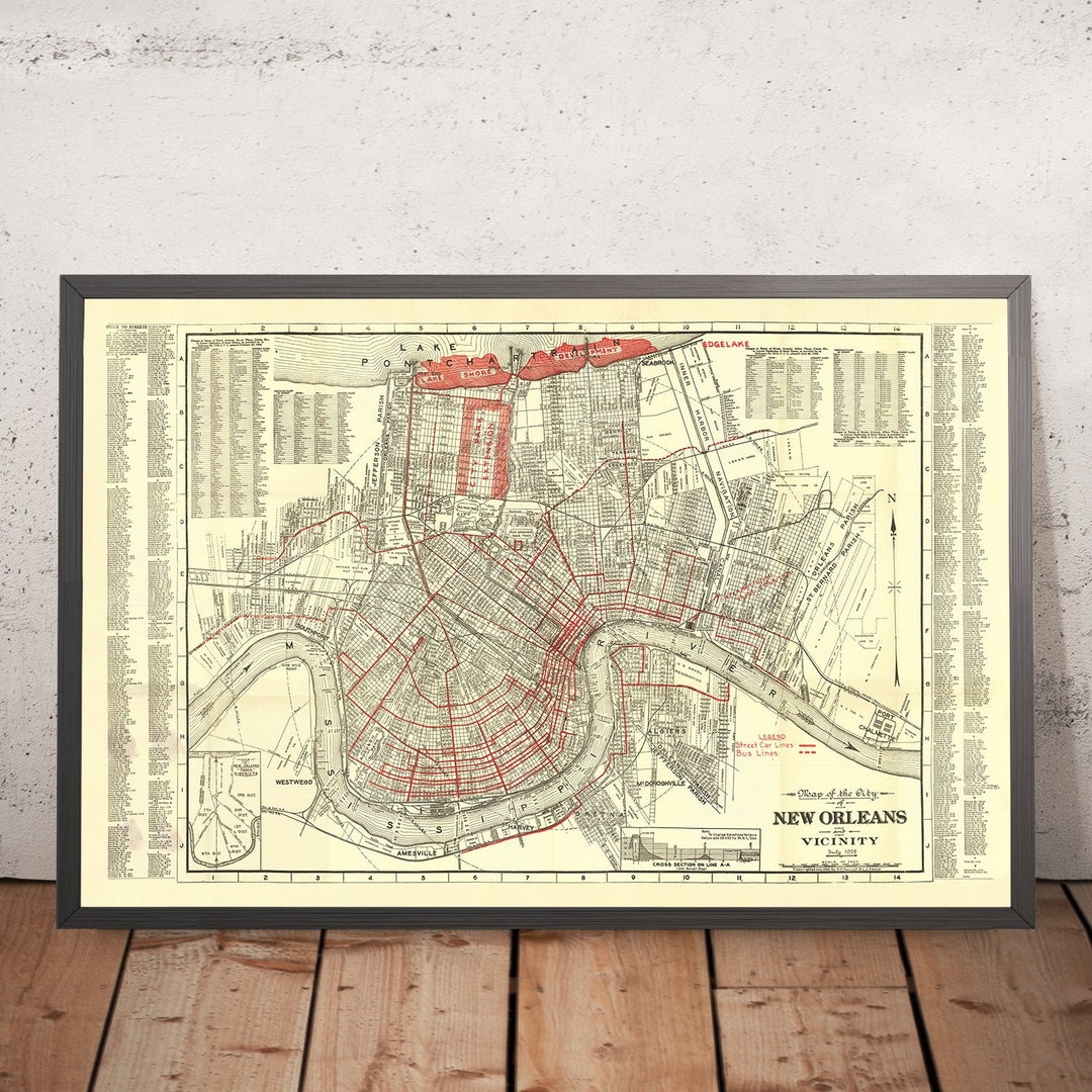 Old Map of New Orleans by Guilot &amp; Adam, 1925: French Quarter, Treme ...