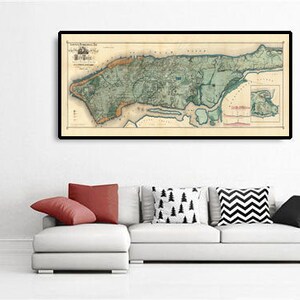 Alte Karte der Kanalisation und Wasserwege in Manhattan von Ferdinand Mayer & Co - Hudson River, East River, Blackwells Island, New York Central Park