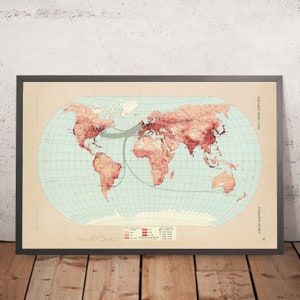 Old Infographic Map of World Population Density, 1967: Emigration Visualization, Thematic Cartography, Demographics