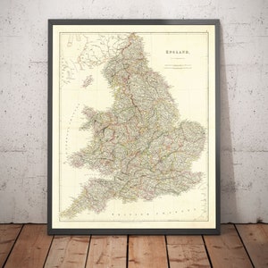 Ancienne carte de l'Angleterre et du pays de Galles en 1832 par John Arrowsmith - Cities, Counties, Roads, Railway - encadrée, non encadrée