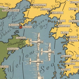Mapa pictórico Japón, el objetivo de la Segunda Guerra Mundial, 1942 por Ernest Chase Antiguo gráfico de bombardeos de la Segunda Guerra Mundial China, Japón, Corea Enmarcado, Sin marco imagen 7
