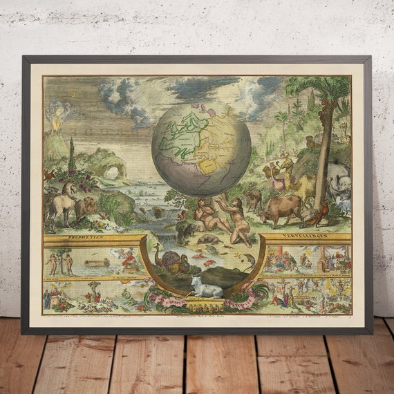 エデンの園の古いイラスト、1687 年: ロメン・デ・ホーゲの楽園の地図
